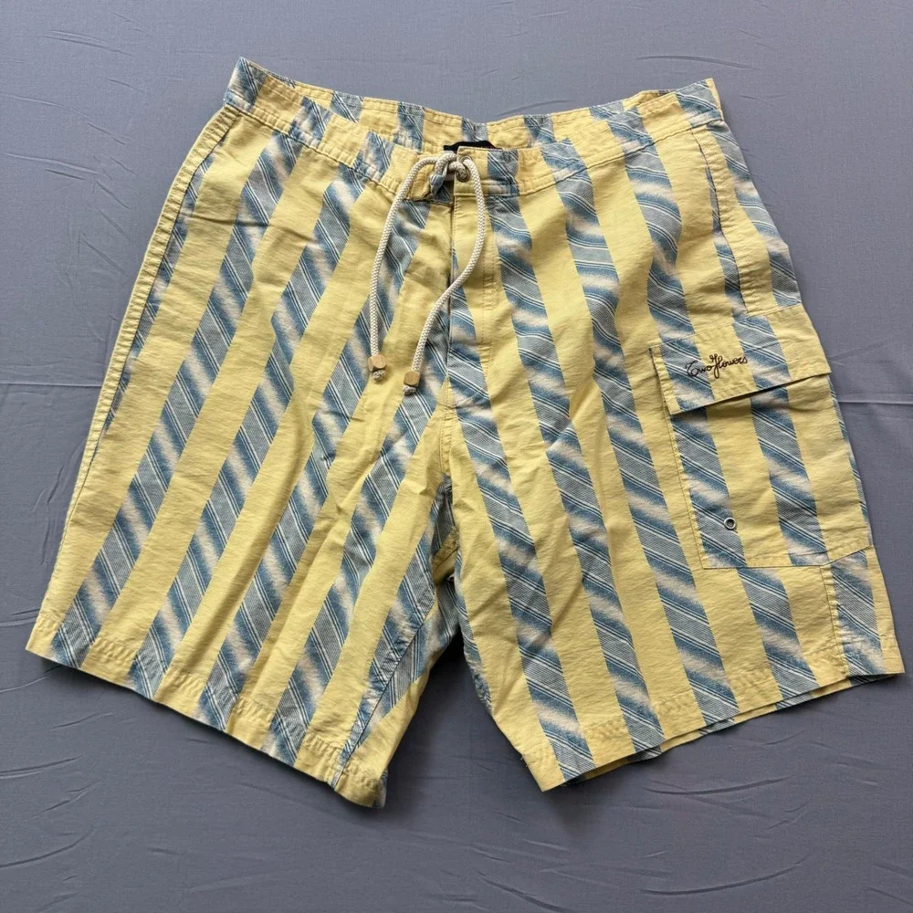 Two Flowers Mens Striped Board Shorts Yellow Blue Made in Italy Size 48 IT 33 US